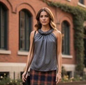 Talbots 2 Petite NWT Blouse Top Green Sleeveless Rolled Neckline Bias Cut Body